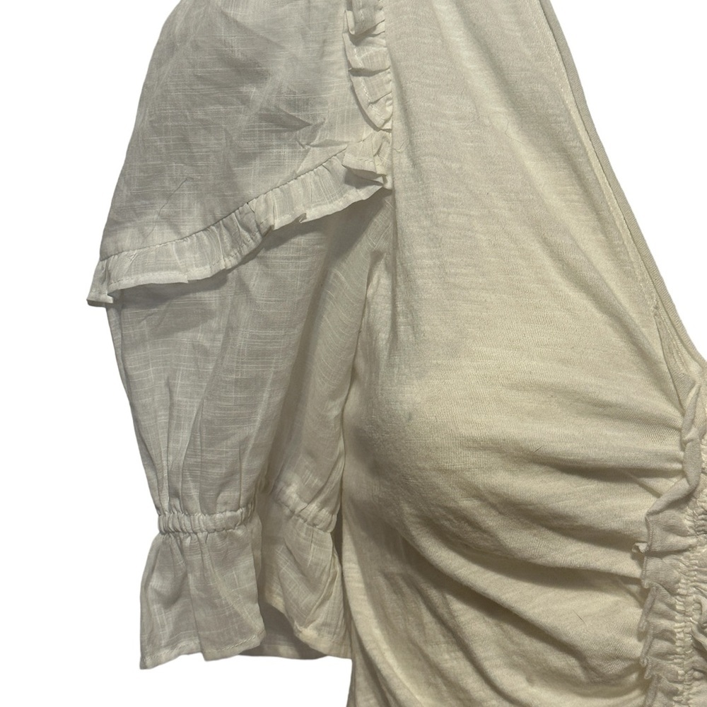 NWOT Dreamy Anthropologie Ruched White Ruffle BOHO TOP SIZE S b28 - Picture 2 of 8